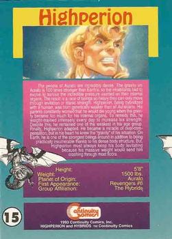 1993 Continuity Comics Promos #15 Highperion Back