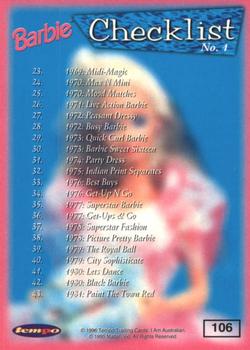 1996 Tempo 36 Years of Barbie #106 Checklist No. 1 Back