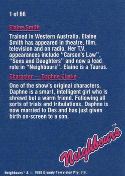 1988 Topps Neighbours Series 1 #1 Elaine Smith plays Character - Daphne Clarke Back