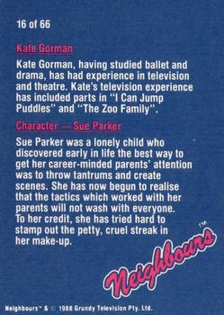 1988 Topps Neighbours Series 1 #16 Kate Gorman plays Character - Sue Parker Back