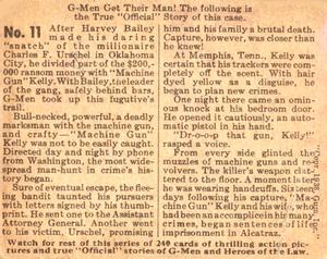 1935-37 Gum Inc. G-Men & Heroes of the Law (R60) #11 Machine Gun Kelly Back