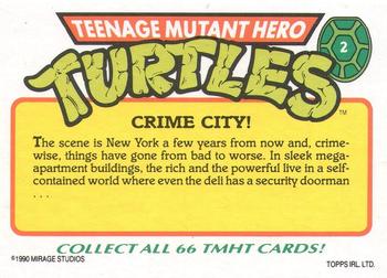 1990 Topps Ireland Ltd Teenage Mutant Hero Turtles #2 Crime City! Back
