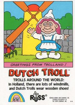 1992 Topps Russ Trolls #55 Dutch Troll Back