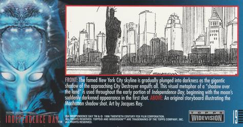 1996 Topps Widevision Independence Day #19 The famed New York City skyline Back