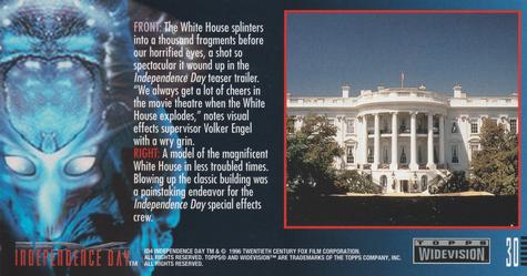 1996 Topps Widevision Independence Day #30 The White House splinters into Back