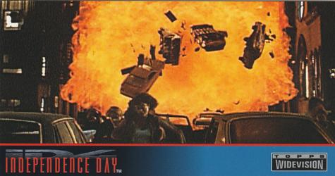 1996 Topps Widevision Independence Day #35 Cars are blown into the air Front