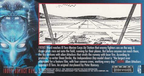 1996 Topps Widevision Independence Day #46 Word reaches El Toro Marine Back