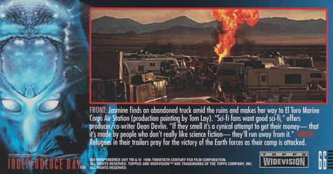 1996 Topps Widevision Independence Day #66 Jasmine finds an abandoned truck Back