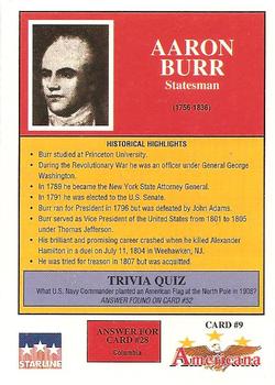 1992 Starline Americana #9 Aaron Burr Back