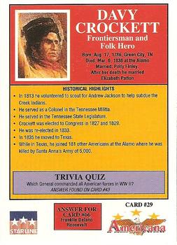 1992 Starline Americana #29 Davy Crockett Back
