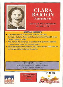 1992 Starline Americana #32 Clara Barton Back