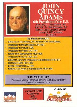 1992 Starline Americana #37 John Quincy Adams Back
