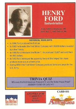 1992 Starline Americana #51 Henry Ford Back