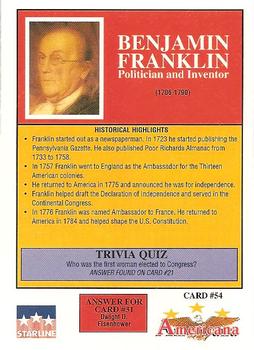 1992 Starline Americana #54 Benjamin Franklin Back