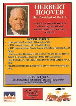 1992 Starline Americana #78 Herbert Hoover Back