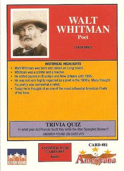 1992 Starline Americana #81 Walt Whitman Back