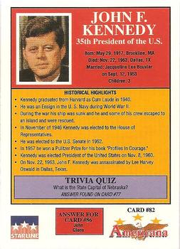 1992 Starline Americana #82 John F. Kennedy Back