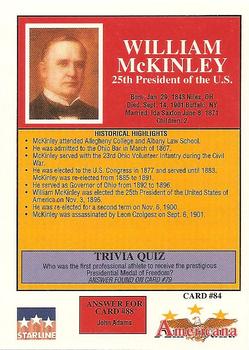 1992 Starline Americana #84 William McKinley Back