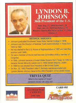 1992 Starline Americana #85 Lyndon B. Johnson Back