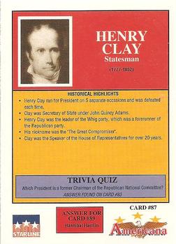 1992 Starline Americana #87 Henry Clay Back