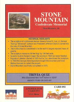 1992 Starline Americana #92 Stone Mountain Confederate Memorial Back
