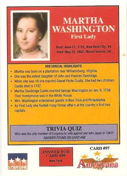 1992 Starline Americana #97 Martha Washington Back