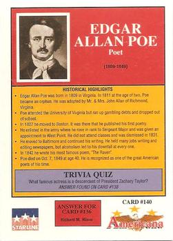 1992 Starline Americana #140 Edgar Allan Poe Back