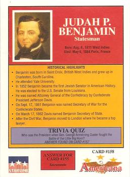 1992 Starline Americana #158 Judah P. Benjamin  Back