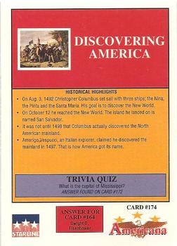 1992 Starline Americana #174 Discovering America Back