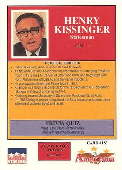 1992 Starline Americana #183 Henry Kissinger Back