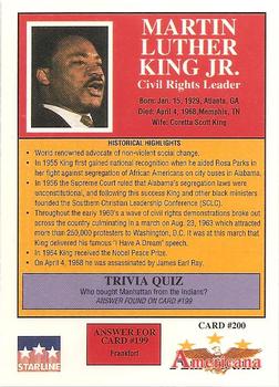 1992 Starline Americana #200 Martin Luther King Jr. Back