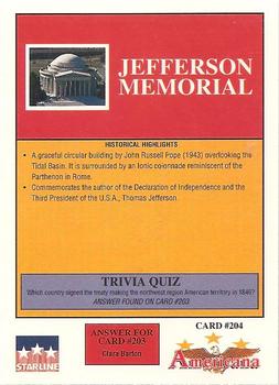 1992 Starline Americana #204 Jefferson Memorial Back