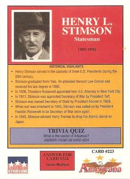 1992 Starline Americana #223 Henry L. Stimson Back