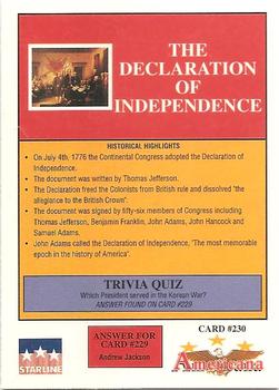 1992 Starline Americana #230 The Declaration of Independence Back