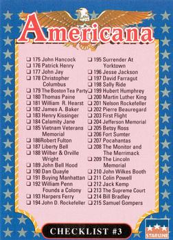 1992 Starline Americana #250 Checklist #3 Front
