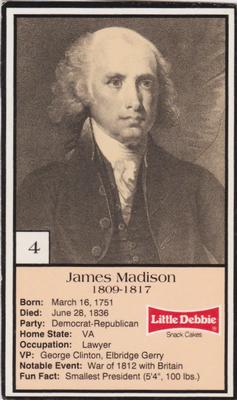 1992 Little Debbie The U.S. Presidents #4 James Madison Front