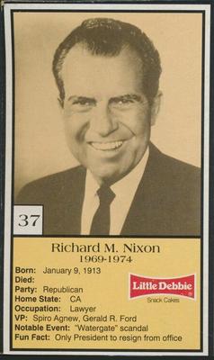 1992 Little Debbie The U.S. Presidents #37 Richard Nixon Front
