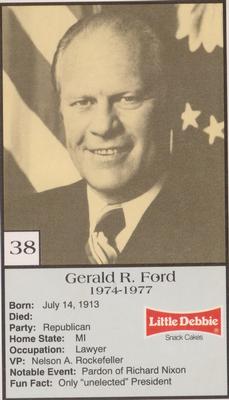 1992 Little Debbie The U.S. Presidents #38 Gerald Ford Front