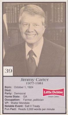 1992 Little Debbie The U.S. Presidents #39 Jimmy Carter Front