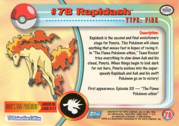 2000 Topps Pokemon TV Animation Edition Series 2 - Foil #78 Rapidash Back