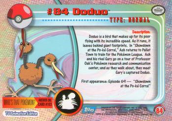 2000 Topps Pokemon TV Animation Edition Series 2 - Foil #84 Doduo Back