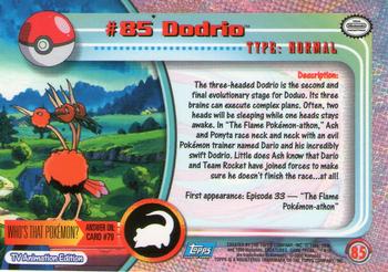 2000 Topps Pokemon TV Animation Edition Series 2 - Foil #85 Dodrio Back