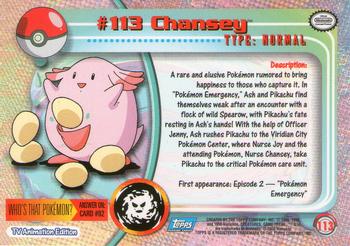2000 Topps Pokemon TV Animation Edition Series 2 - Foil #113 Chansey Back