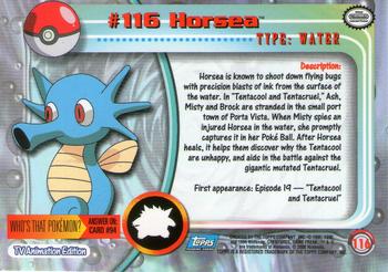 2000 Topps Pokemon TV Animation Edition Series 2 - Foil #116 Horsea Back