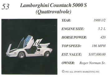 1992 All Sports Marketing Exotic Dreams #53 1988 Lamborghini Countach Back