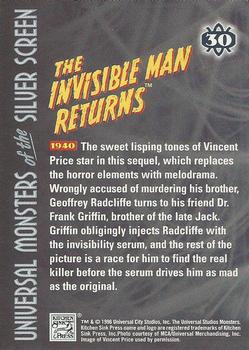 1996 Kitchen Sink Press Universal Monsters of the Silver Screen #30 The Invisible Man Returns                         1940 Back