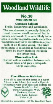 1980 Brooke Bond Woodland Wildlife #10 Woodmouse Back