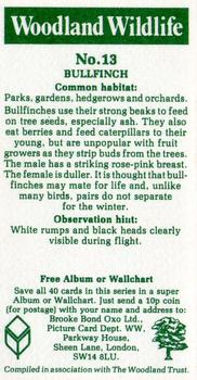 1980 Brooke Bond Woodland Wildlife #13 Bullfinch Back