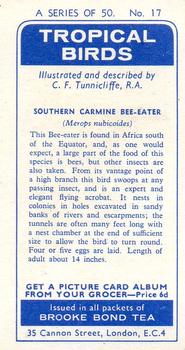 1961 Brooke Bond Tropical Birds #17 Southern Carmine Bee-eater Back