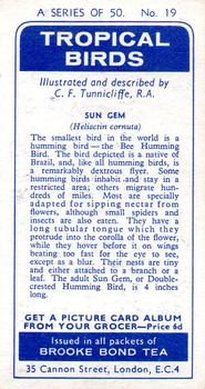 1961 Brooke Bond Tropical Birds #19 Sun Gem Back
